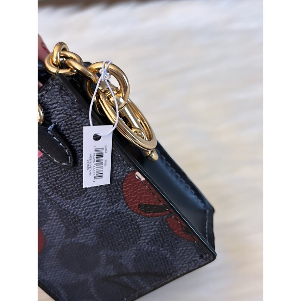 COACH North/South Mini Tote Bag Charm In Signature Canvas With Cherry Print - Picture 6 of 6